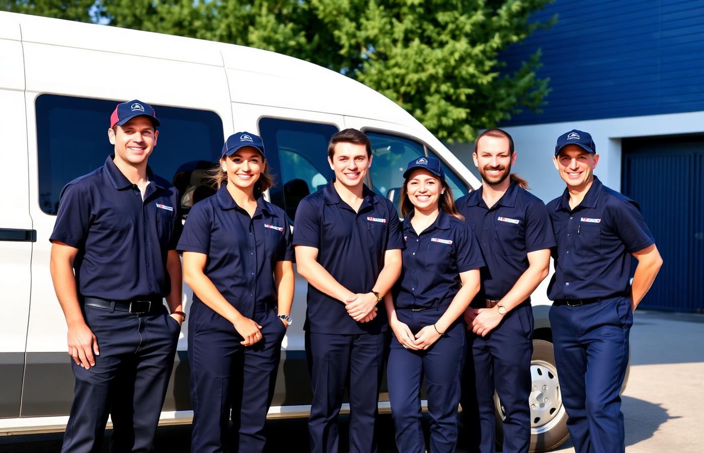 The Devoted Clean Corp team standing in front of a company van